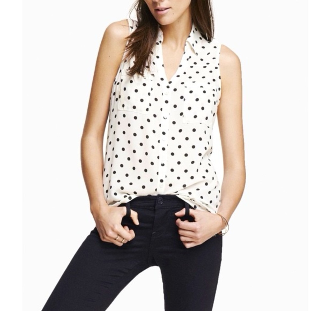 Express Sleeveless White Polka Dot Blouse